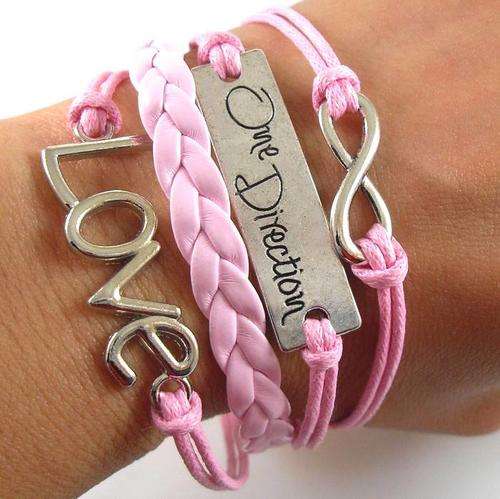 Pink Infinity One Direction Heart Love Charm Bracelet