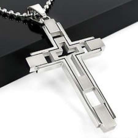 316L Stainless Steel Unisex  Cross Pendant  Necklace and 60cm Ball Chain
