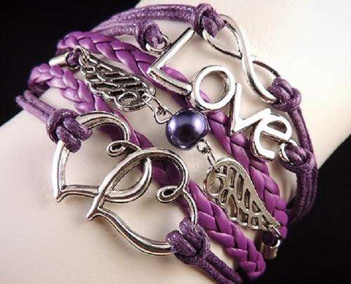 Purple Infinity Love Hearts  Charm Bracelet
