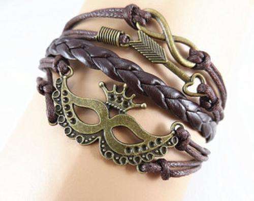 Brown Infinity Mask Arrow Charm Bracelet