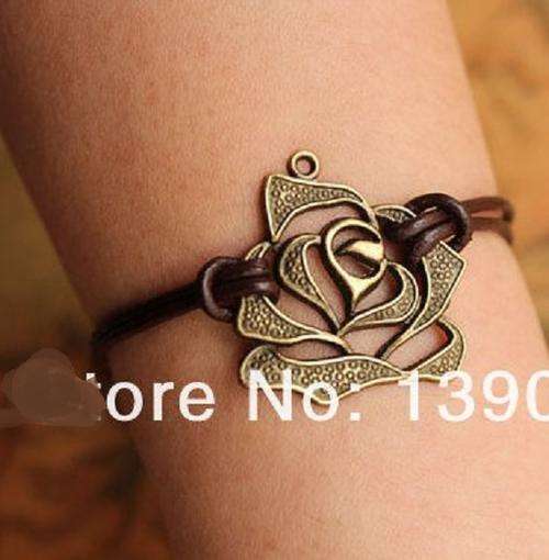 BLACK Copper Rose  INFINITY  Wax Cord  Bracelet.