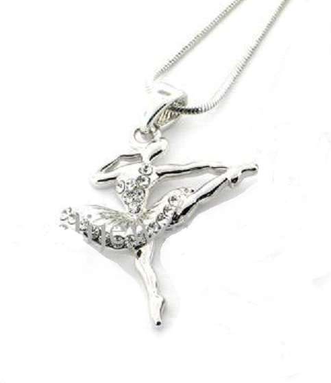Silver Rhinestone Ballerina Pendant and Ball Chain Necklace
