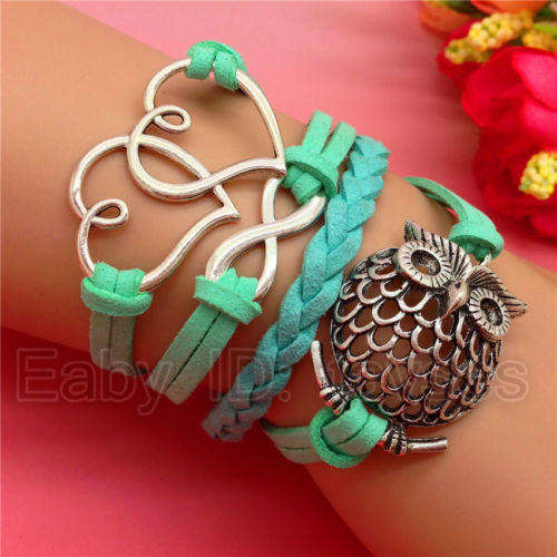 Infinity Turquoise Blue Owl Charm Bracelet