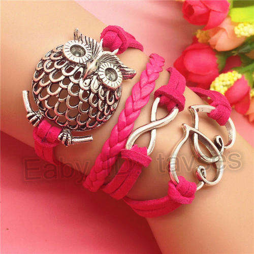 Infinity  Pink Owl  Charm Bracelet