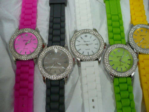 Silicone Crystal Quartz Ladies Women Oval  Wrist Watch (White Faces) Colors