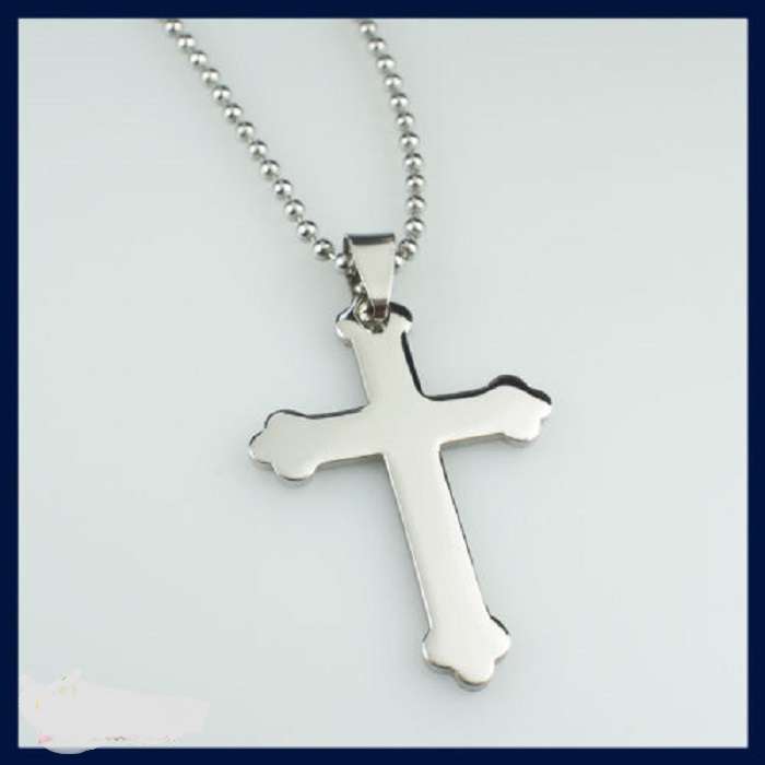 316L Stainless Steel Unisex  Cross Pendant  Necklace and 60cm Ball Chain