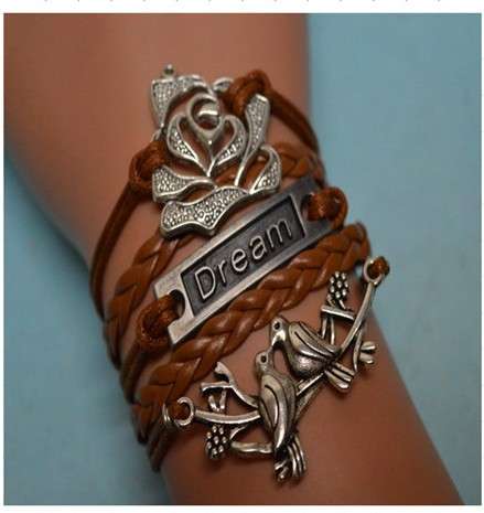Infinity Light Brown (Tan) Rose Birds Bracelet Bracelet