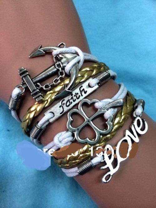 Infinity White/Gold Clover, Anchor, Love Bracelet