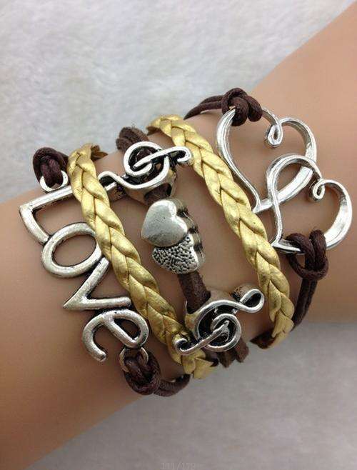 Infinity Brown/Gold Hearts Love Musical  Bracelet