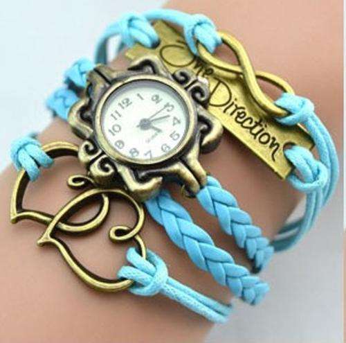 BLUE  Infinity One Direction Double Heart Bracelet  Watch Bronze Plating