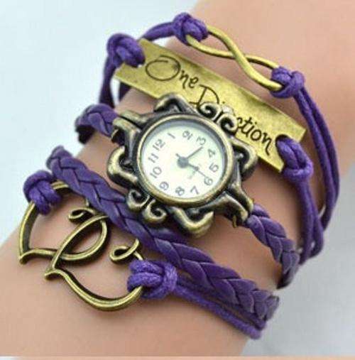 PURPLE  Infinity One Direction Double Heart Bracelet  Watch Bronze Plating