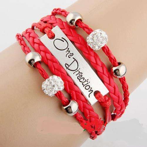 RED Super Star 1D One Direction Crystal Shamballa Beads Leather Bracelet