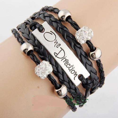 BLACK Super Star 1D One Direction Crystal Shamballa Beads Leather Bracelet