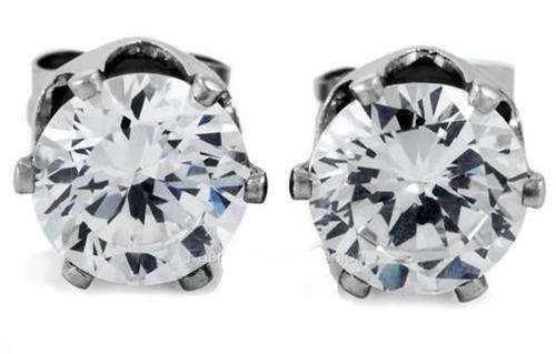 Gorgeous  Silver Tone 8mm Round CZ Stud Earrings