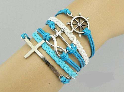 BLUE/WHITE Cross Anchor infinity Charm Bracelet