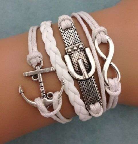 WHITE  Infinity Anchor Leather belt Leather Charm Bracelet
