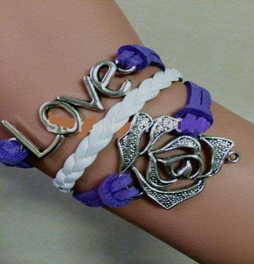 Purple/White Rose Love Infinity Charm Bracelet