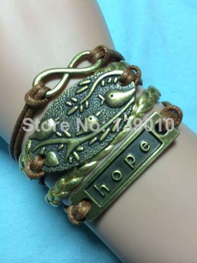 Brown/Gold Infinity Hope Leather Charm Bracelet