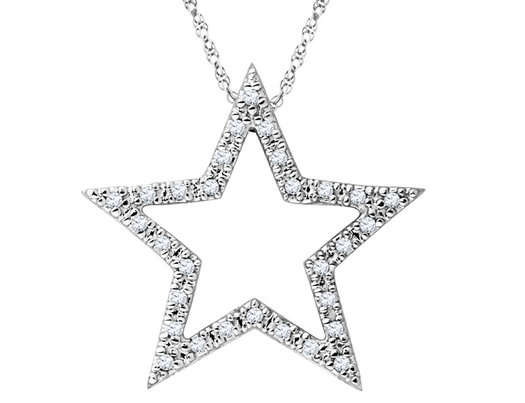 Large Crystal Star Pendant and Extra Long Silvertone Chain 69cm