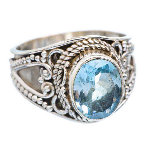 GENUINE BLUE TOPAZ SOLID 925 STERLING SILVER RING SIZE 7.5