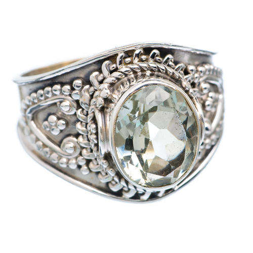 FACETED GREEN AMETHYST SOLID 925 STERLING SILVER RING SIZE 8.5