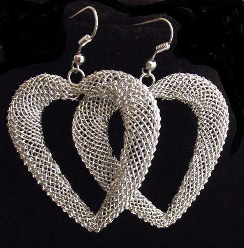 HEART SHAPE MESH SILVERTONE DANGLE  EARRINGS