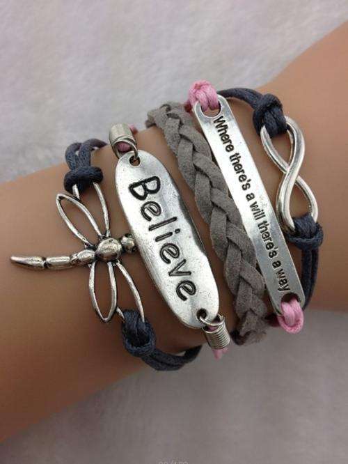 Infinity Multi-color Believe Dragonfly Charm Bracelet
