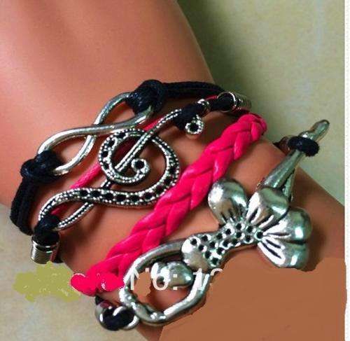 Infinity Pink & Black Musical Ballet Charm Bracelet