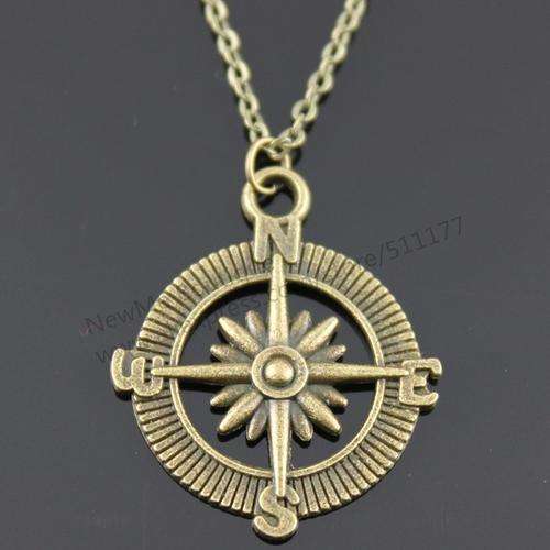 Infinity Bronze Compas Pendant Necklace & free Gift Box