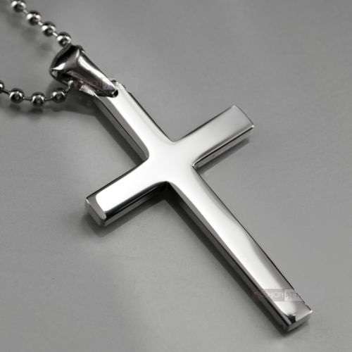 316L Stainless Steel Unisex Cross Pendant Necklace and 60cm Ball Chain