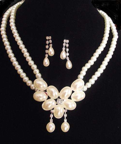 Wedding Bridal Pageant Chunky Imitate Pearl crystal necklace earring Jewelry set