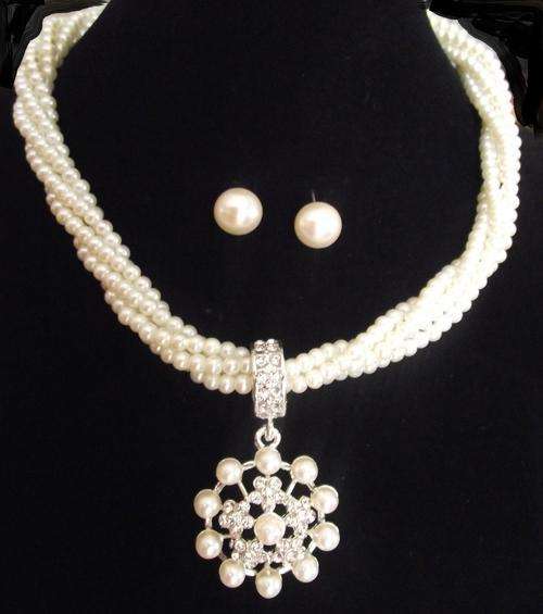 Wedding Bridal Pageant Chunky Imitate Twisted Pearl crystal necklace earring Jewelry set
