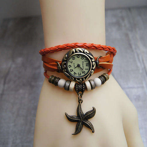 High Quality GENUINE Leather Vintage Bracelet   Pendant Wristwatch (8 Colours) Free Gift Box