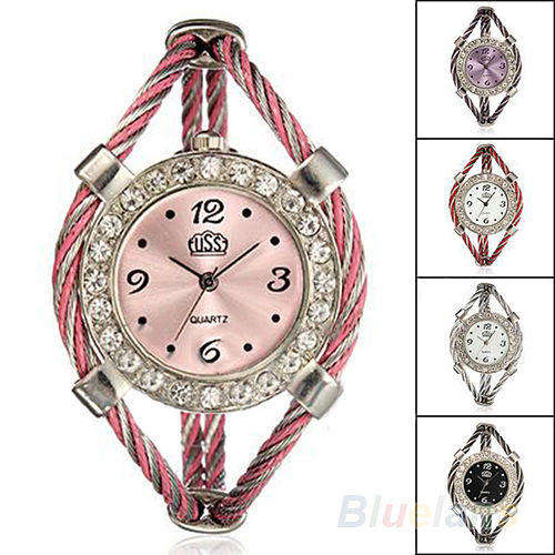 STEEL WIRE CRYSTAL QUARTZ TWISTED ROPE BRACELET WRIST WATCH (5 COLORS) Free Gift Box