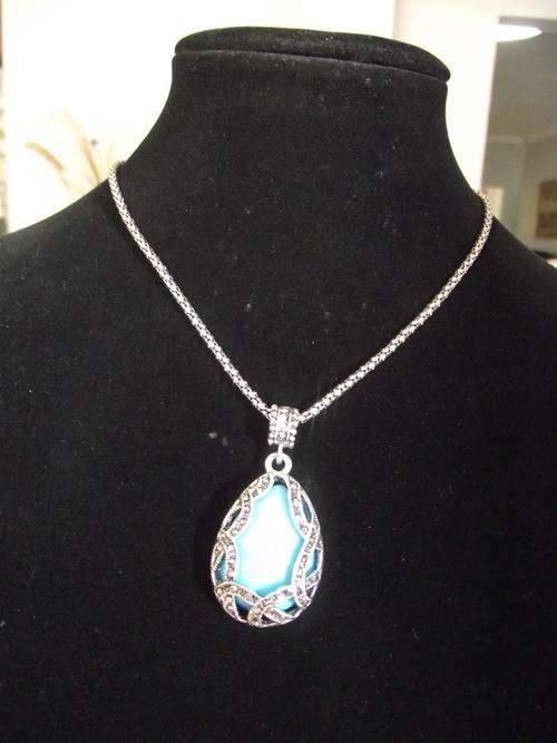 Tibetan Silver  Resin Turquoise  Marquisite Pendant Necklace