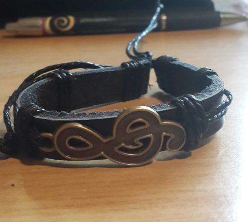 Unisex  BLACK  Brass Musical  Leather  Bracelet