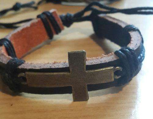 Unisex  BLACK  Brass Cross Leather  Bracelet