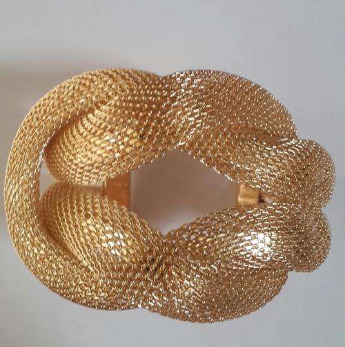 Stylish Mesh Gold Plated Wide Cuff Knot Bangle