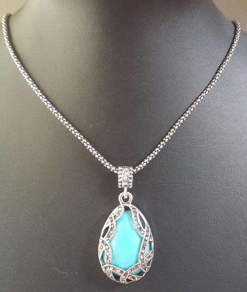 Tibetan Silver Resin Turquoise Marquisite Pendant Necklace