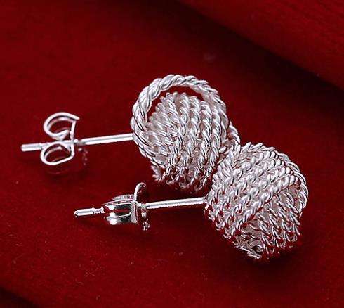 Silver Tone Mesh Ball Stud Earrings Free Gift Box
