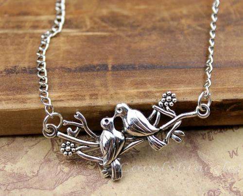 Infinity Silver Tone Lovebirds  Pendant Necklace