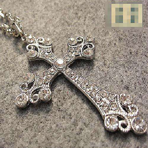 Silver Coated  Crystal Cross Pendant Necklace