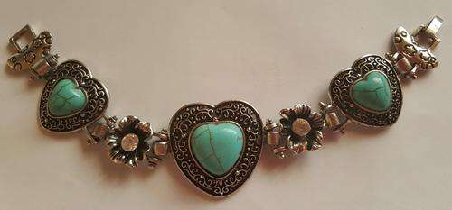 Stunning Silver  Turquoise Heart Crystal Flower  Bracelet