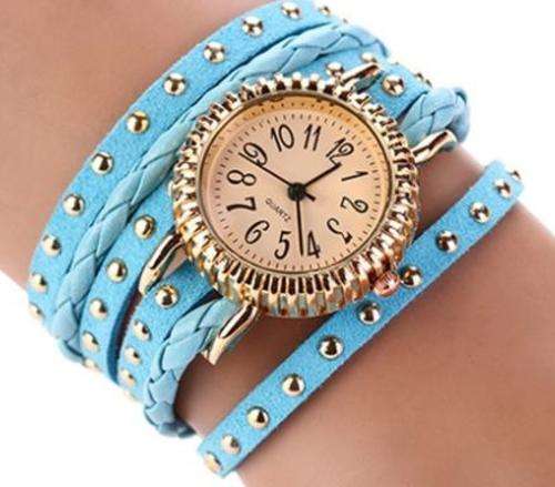 Sky Blue Rhinestone Wrap-Around Quartz Wrist Watch