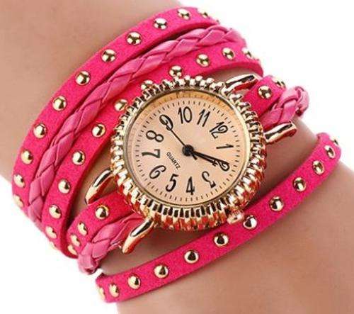 Pink Rhinestone Wrap-Around Quartz Wrist Watch