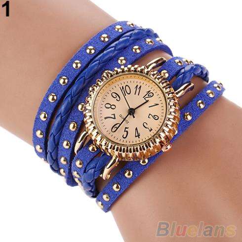 BLUE Rhinestone Wrap-Around Quartz Wrist Watch