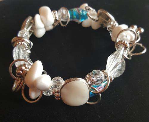 Beautiful  Silver Glass Beads & Charms Stretch Bracelet