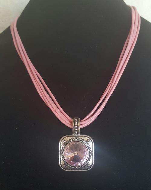 Pink Waxcord  Charm Pendant Necklace