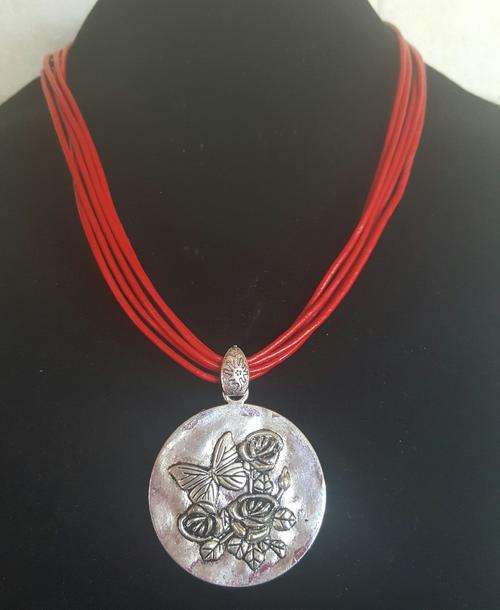 Red Waxcord  Charm Pendant Necklace