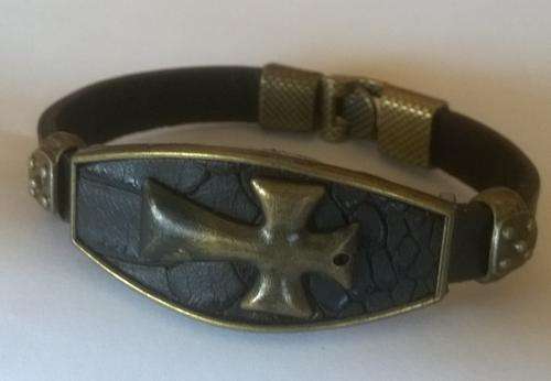 Boys  Dark Brown Copper Cross Leather  Bracelet